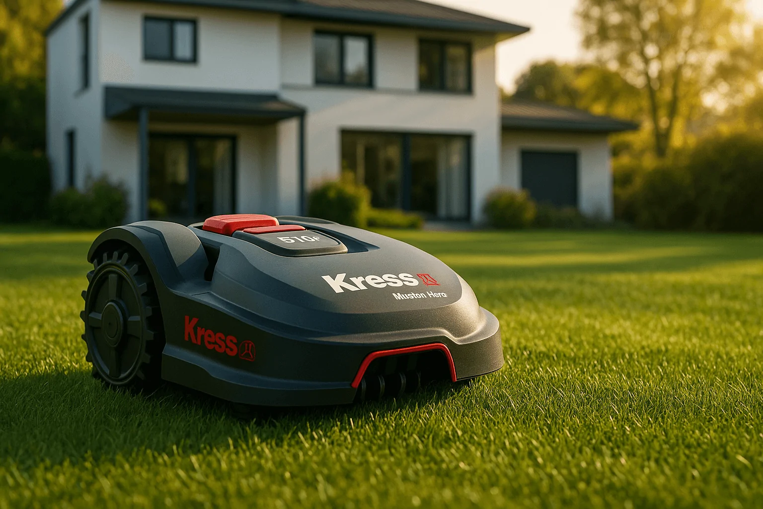 Robot tondeuse dans un jardin de particulier